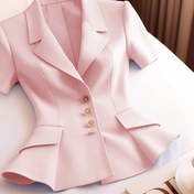 Resim BK030601 Kadınlar İçin Şık Kısa Kollu Blazer Ceket - Yumuşak Pembe H-Silüet Kesim, Makinede Yıkanabilir Hafif İlkbahar/Yaz Ofis ve Günlük Dış Giyim 