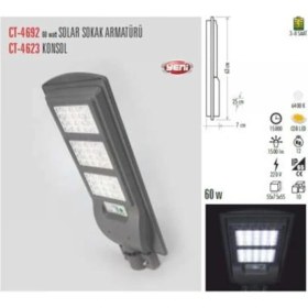 Resim Cata Ct 4692 Cata 60 W Solar Sokak Armatürü Beyaz Işık 6400K 