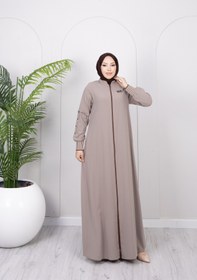 Resim Dayfabric Çizgi Detaylı Fermuarlı Ferace | Bej 