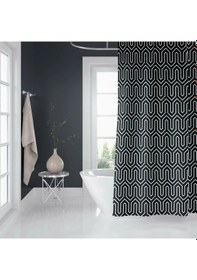 Resim Banyo Perdesi 1x120x200 Tek Kanat Duş Perdesi Halka 1076 Siyah 