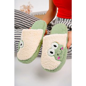 Resim Yeni Sezon Kadın Ev Terliği Peluş Terlik Çeyiz ve Bohça Terliği Ses Yapmaz Kalın Taban Kurbağa Fiğürlü 