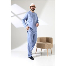 Resim Erkek Tek Cepli Gömlek Pantolon İkili Takım Hac Ve Umre Kıyafeti Mavi Vşn Mavi 