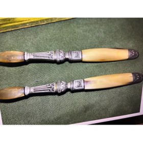 Resim TT Fransız Servis Seti Çatal ve Kaşık Boynuzdan ve Gümüş Kaplama 28 cm Boylarında 