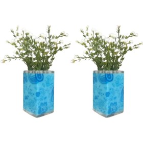 Resim 2 Adet Vazo Dahil,vazoda Çiçek,beyaz Yapay Çiçek,vazo Dekoratif Mavi 7x7x17cm Çok Renkli 