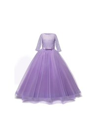 Resim Mor Dantelli Çocuk Abiyesi - Çocuk Gelinlik Gelinlik - Tarlatanlı Mor 