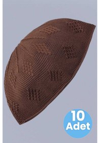 Resim Tezzgelsin 10'lu Dokuma Örgü Desenli Takke Kaliteli Namaz Takkesi Kahverengi 