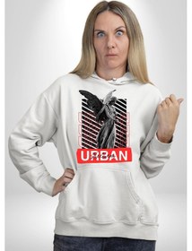 Resim Şehir Sokak Stili Melek Heykeli Kadın Erkek Beyaz Kapüşonlu Sweatshirt Hoodie Beyaz 