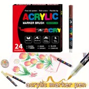 Resim 24 Renkli Düz Uçlu Akrilik Marker Kalem, Yumuşak Fırça Uçlu – Su Boyası Kalemi: Taş, Cam, Ahşap, Seramik ve Metal Yüzeyler İçin – Sanat Çizimi, DIY ve El İşleri için Mükemmel 