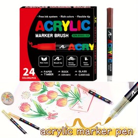 Resim 24 Renkli Düz Uçlu Akrilik Marker Kalem, Yumuşak Fırça Uçlu – Su Boyası Kalemi: Taş, Cam, Ahşap, Seramik ve Metal Yüzeyler İçin – Sanat Çizimi, DIY ve El İşleri için Mükemmel 