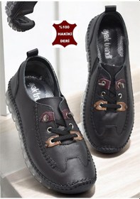 Resim 212 Tam Ortopedik Hafif Dolgu Taban Günlük Hakiki Deri Kadın Ayakkabı Anne Ayakkabısı Siyah 