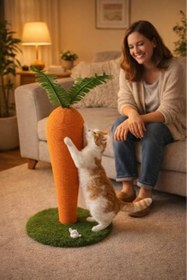 Resim Yıldızan bgm shop Havuç Figürlü Kedi Tırmalama Tahtası 40x65 cm Jüt Halat Kaplama Çimli Tabanlı Dekoratif Ked 