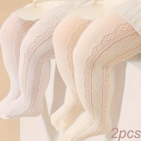Resim 2'li Paket Kız Çocukları için Şeffaf Tül Tayt - Fırfırlı Etek ve Üst Dantel Benzeri Pantolon Çorap, Elbiseler, Etekler, Günlük Giyim için Tüm Mevsim Katmanlı Taytlar - Yumuşak Beyaz Narin Çoraplar (Genç Kızlar için) 