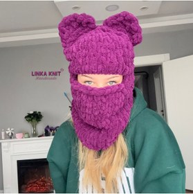 Resim Linka Knit El Yapımı Ayıcık Balaclava, Kar Maskesi Balaclava, Günlük Kasksız Kullanım Kar Maskesi 