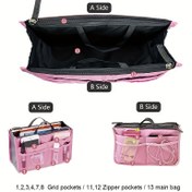 Resim Çok Amaçlı Kompakt Seyahat Düzenleyici Çanta - Dayanıklı Polyester, Güvenli Fermuar Kapatma, Tuvalet Malzemeleri, Makyaj, Kablolar & Teknoloji Aksesuarları için Çok Bölmeli Tasarım, Pembe İçli Siyah Renkte Mevcut, Tuvalet Seyahat Çantası 