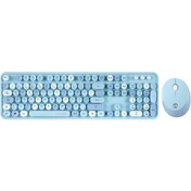 Resim Everest Round Km-6282 Renkli Tuşlu Mavi Kablosuz Q Multimedia Klavye + Mouse Set Optik 