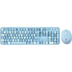 Resim Everest Round Km-6282 Renkli Tuşlu Mavi Kablosuz Q Multimedia Klavye + Mouse Set Optik 
