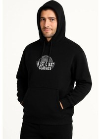 Resim Tarzyeri Erkek Kapşonlu Sweatshirt Oversize Üç İplik Şardonlu West Coast C Siyah 