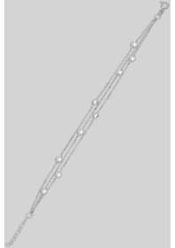 Resim So Chic Üç Sıra Zirkon Taşlı 18 Ayar Beyaz Altın Kaplama 19 CM Gümüş Bileklik 