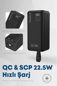 Resim Kensa 50.000 mAh Dijital Göstergeli Dahili Çoklu Kablolu Powerbank - Süper Hızlı Şarj Taşınabilir Şarj 