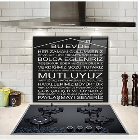 Resim Decorita Cam Ocak Arkası Koruyucu |Bu Ev-Siyah Fon | 52cm x 60cm 