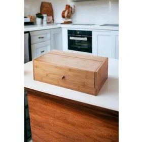 Resim CetKing Bambu Ekmek Kutusu - Ekmek Dolabı, Çok Amaçlı Ekmeklik, Doğal Bambu Saklama Kutusu (40X23X14CM) - Mutfak, Tezgah ve Kiler Için 