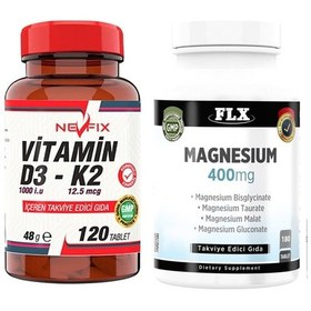 Resim Magnesium Malat 180 Tablet & Nevfix Vitamin D3-k2 120 Tablet 