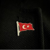 Resim Sima Silver Gümüş Ayyıldız Türk Bayraklı Kırmızı Mineli Erkek Rozet Yaka Iğnesi 