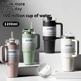 Resim 40.1oz Çift Duvarlı İzole Paslanmaz Çelik Bardak Tutacak, Kapak ve Pipet ile - İçecekleri 24 Saat Sıcak veya Soğuk Tutuyor - Buzlu Çay, Kahve, Kamp, Seyahat ve Fitness için Mükemmel - Çok Renkli Vakumlu Tasarım, Fitness Hidrasyon | Modern Bardak | Dayanıklı Bardak 