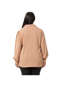 Resim Disentis Büyük Beden Gömlek Yaka Manşetli Yanı Yırtmaçlı Camel Bluz-camel Camel 