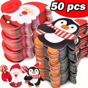 Resim Noel Lolipop Kağıt Kartları, 50/100 adet - Çocuklar için Şeker Hediye Paketleme & Yeni Yıl Parti Süslemeleri için Karikatür Noel Baba, Penguen, Kardan Adam Tasarımları, Beyaz/Kırmızı/Siyah, Yeni Yıl Süslemeleri|Karikatür Noel Karakterleri|Dayanıklı Kağıt Malzeme 