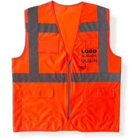 Resim Logo Baskılı Reflektörlü Mühendis Yeleği Turuncu Baskılı Toptan - S / Ön Baskı 