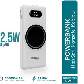 Resim Phixi Force Pw12 10000mah 22.5w Magsafe Kendinden Kablolu Şarj Cihazı - Kablosuz Powerbank - 1 Usb 1 