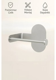 Resim Paslanmaz Çelik Yapışkanlı Tuvalet Kağıdı Askılığı Delmeden Montaj Wc Kağıtlığı Neme Dayanıklı 1 Metalik 