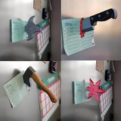 Resim 1 adet Eğlenceli Bıçak Manyetik Buzdolabı Sticker, 3D Eğlenceli Çekiç Buzdolabı Manyetik, Ninja Darts Dekor, Benzersiz Hediye Fikri, Ev, Ofis, Buzdolabı, Kilitleme, Dolap Demir Yüzey için Uygun 