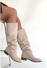 Resim Winda Bej Süet Körüklü Topuklu Çizme Çok Renkli 