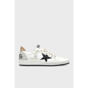 Resim Golden Goose - Ball Star White Leather - With Black Glitter Star And - Gold Heel Tab - Kadın Sneaker 