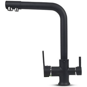 Resim İdeal Mağaza Su Arıtma Cihazı Için 3 Yollu Oval L Borulu Siyah Musluk 