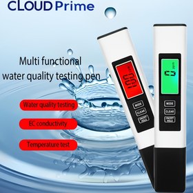 Resim Cloud Prime Çift Renkli Arka Aydınlatmalı Su Kalitesi Test Kalemi - Çok Fonksiyonlu pH, EC İletkenlik & Sıcaklık Test Cihazı Dijital Ekranlı, Ev, Havuz, Akvaryum Kullanımı için Ergonomik Tasarım, Şık Silindirik Tasarım, Yüksek Kaliteli Elektronikler 