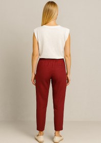 Resim Kadın Alian Beli Lastikli %100 Keten Beach Pantolon - Bordo - BORDO / M / 25 
