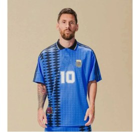 Resim Lionel Messi Arjantin 1994 Dünya Kupası Özel Tasarım Yakalı Retro Forma / Nostalji Messi Forma 