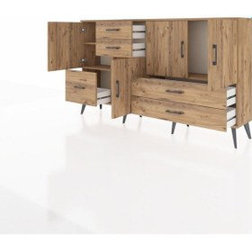 Resim Arges Konsol 4 Raflı 5 Çekmeceli 4 Kapaklı 176x30x99 Çam-çam Atlas Çam - Atlas Çam 
