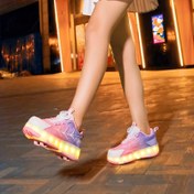 Resim 3 Yapraklı Dekorlu LED Çok Renkli Parıltılı Paten, Moda Hızlı Kaydırma Dört Tekerlekli Paten Ayakkabıları, Yürüyüş İçin Çıkarılabilir Ön Tekerlekler, Rahat Yürüyüş Ayakkabıları 