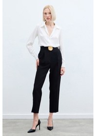 Resim Sateen Yüksek Bel Klasik Pantolon - Siyah-136259 Siyah 