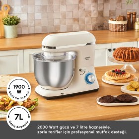 Resim Karaca Chefcrafter Stand Mikser 1900 W Güç, 7 Lt Kapasite ve 6 Kademeli Hız Ayarıyla Beyaz 
