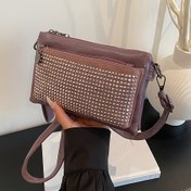 Resim UNIXINU Kadın Punk Tarzı Rhinestone Taşlı El Çantası - Ayarlanabilir Askılı, Fermuarlı Kapanış, Trend Küçük Kare Omuz Çantası Kahverengi Renkte - Günlük Kullanım veya Hediyeler İçin Mükemmel, Çapraz Askılı Çanta, Hediye Ürünü, Şık Aksesuar, Dayanıklı Fermuarlı Kapanış 