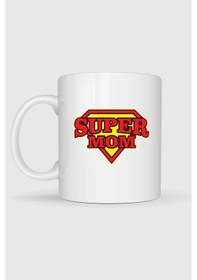 Resim Super Mom - Süper Anne Baskılı Kupa Bardak Beyaz 
