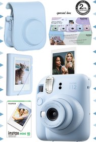 Resim Fujifilm Instax mini 12 Mavi Fotoğraf Makinesi-10'lu Film-Mini Albüm ve Deri Kılıf Seti 