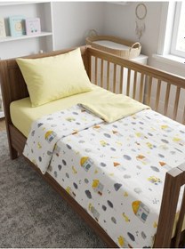 Resim %100 Pamuk Sarı Ev Desenli Bebek Nevresim Takımı Beyaz - Sarı 