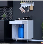 Resim Modilayn Doqu M Set Ocak Altı Dolap 60x88x48 Cm, Çekmeceli,kapaklı, Tüp Bölmeli Ve Baharat Raflı Beyaz 