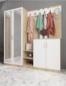 Resim Flora Aynalı Portmanto Vestiyer Meşe - Beyaz 225 CM 